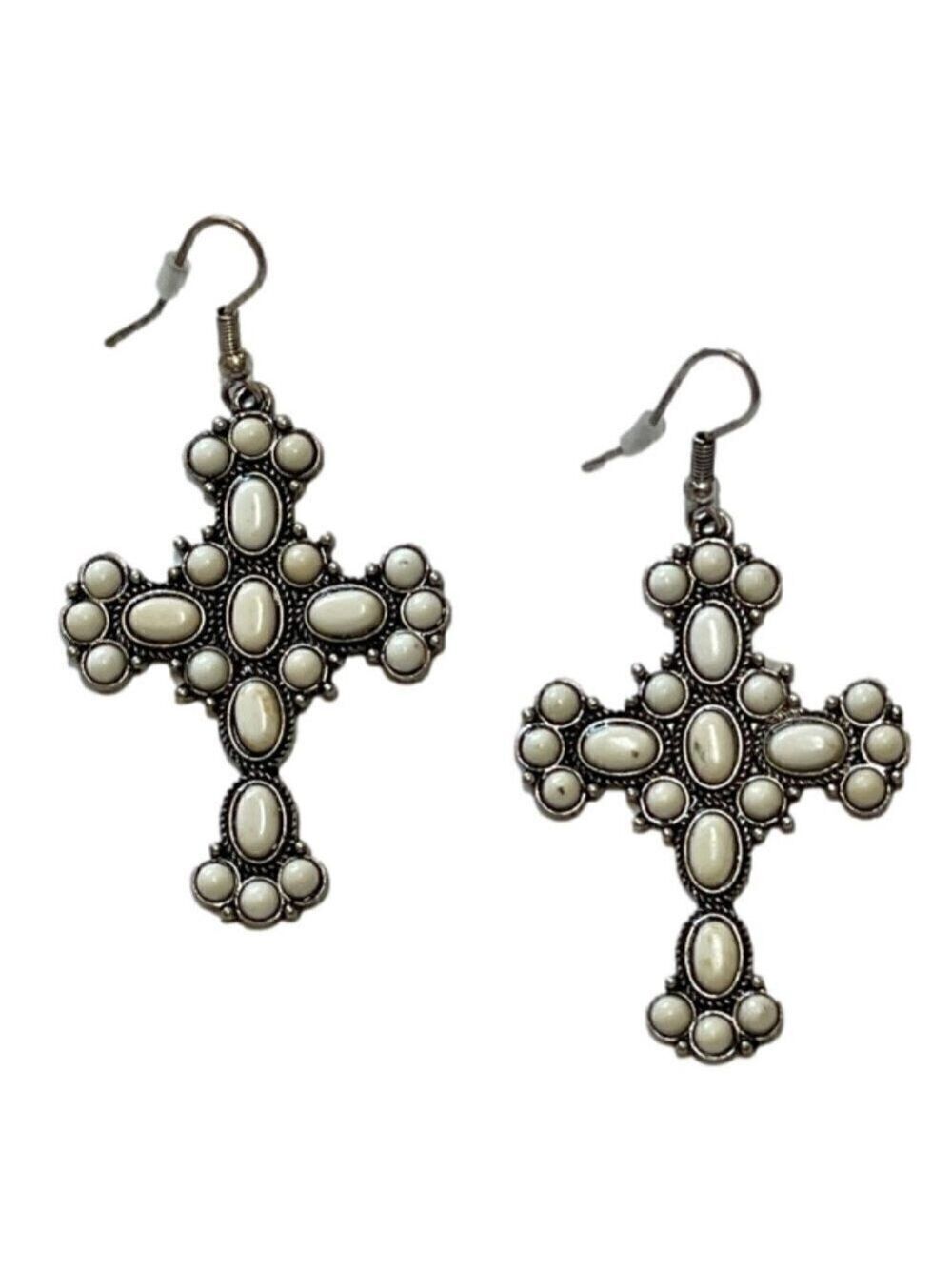 Cross Western Boho Style Silver Concho Earrings #1102